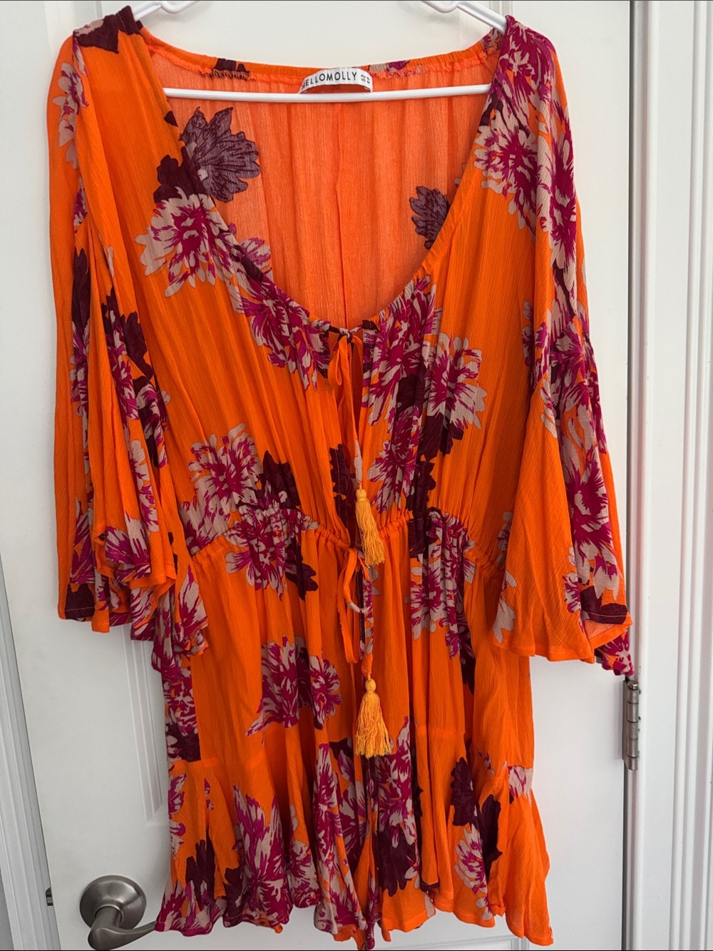 Hello Molly Orange Floral Mini Dress with Pink & Purple Accents